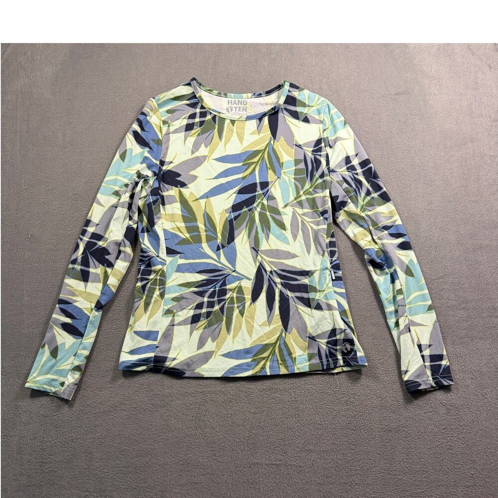 Hang Ten Solara Long Sleeve Sun Tee Leaf Palm Print Rash Guard Women's Small S